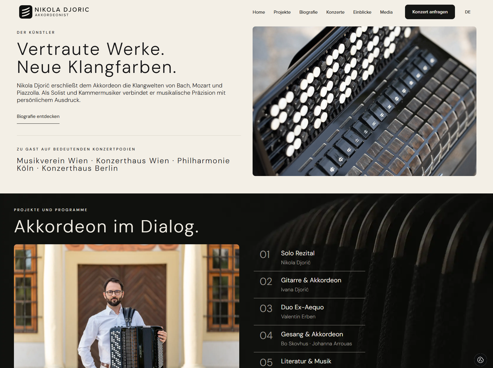 Website von Nikola Djoric mit klassischem Repertoire und Konzertprogrammen.